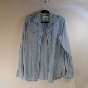 I Jeans By Buffalo Shirt Men's Small Blue Cotton Flap Pockets Button-Up Formal
